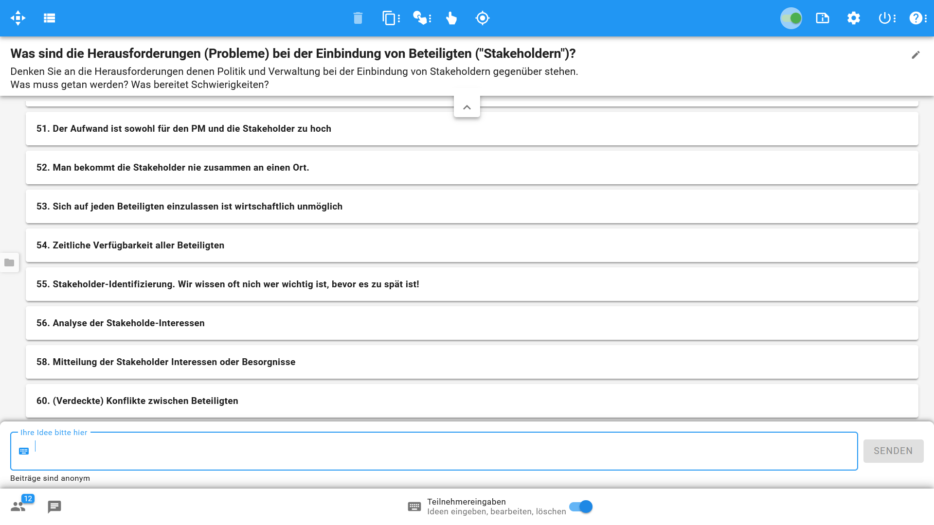 Ideenliste aus Sicht des Organisators