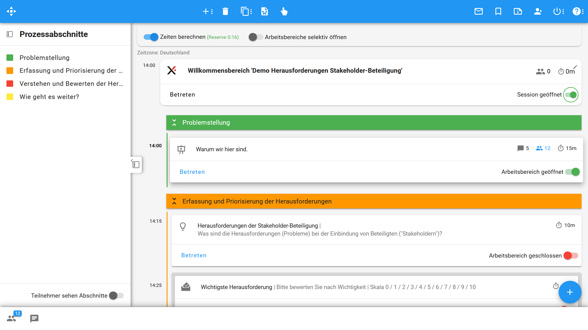 XLeap Prozessdesigner mit Prozessabschnitten