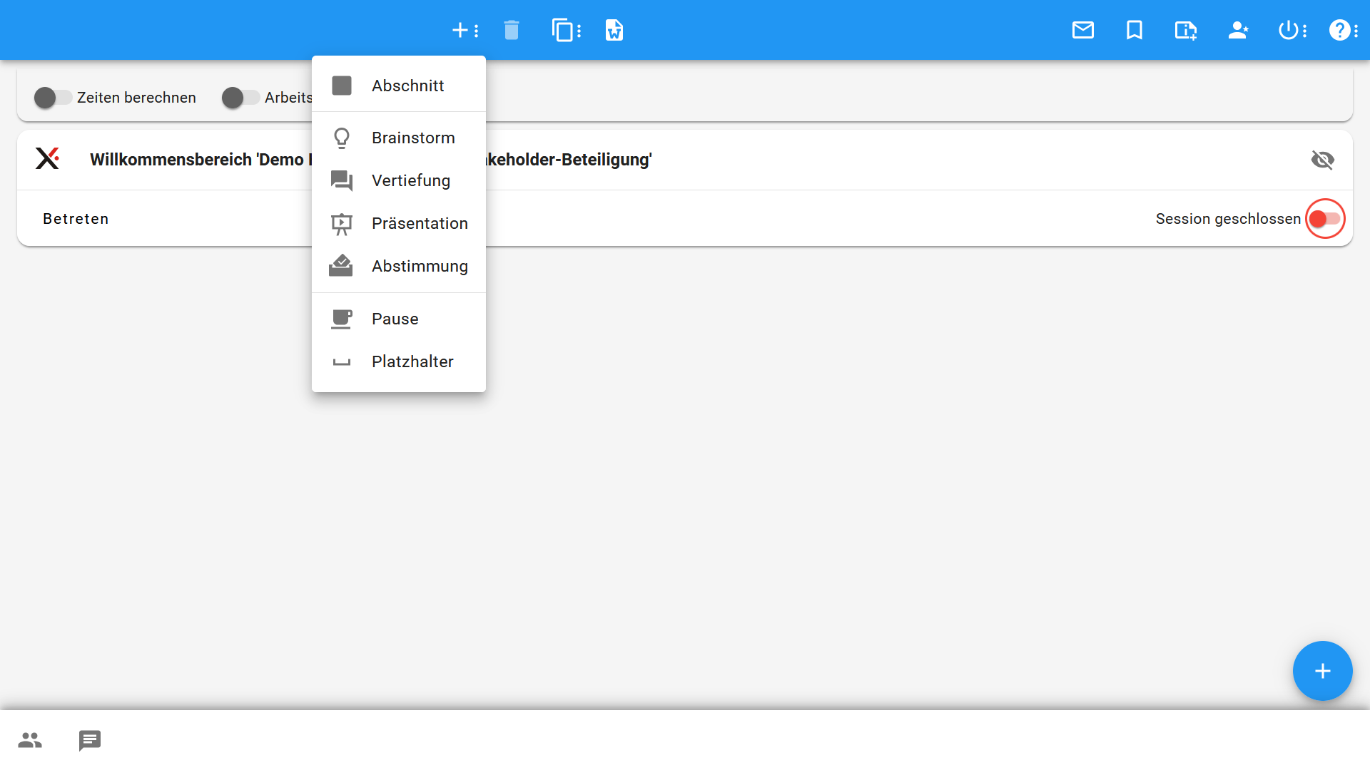 XLeap Prozessdesigner - Hinzufügen eines Arbeitsbereichs
