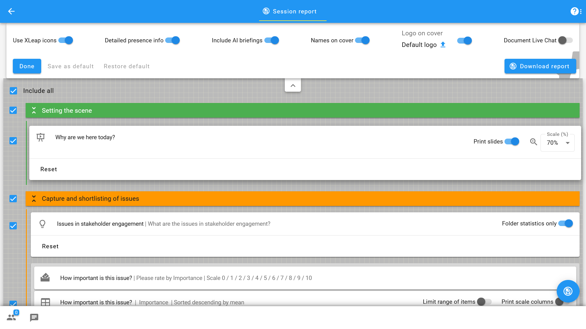 Report maker - Configuration of automatic session report